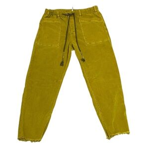 Free People Mustard Yellow Frayed Hem Corduroy Cropped High Rise Pants Size S